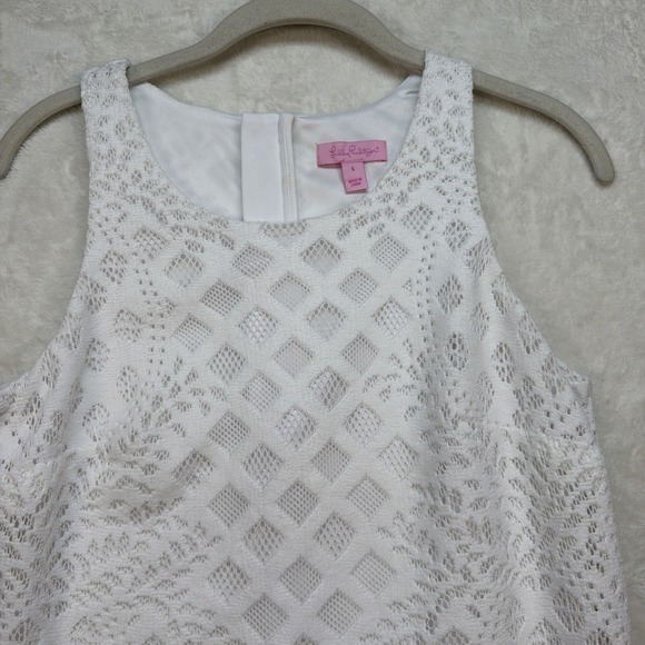 Lilly Pulitzer White Lace Shift Dress Tassel Hem Sleeveless Resort Women S - Picture 3 of 10